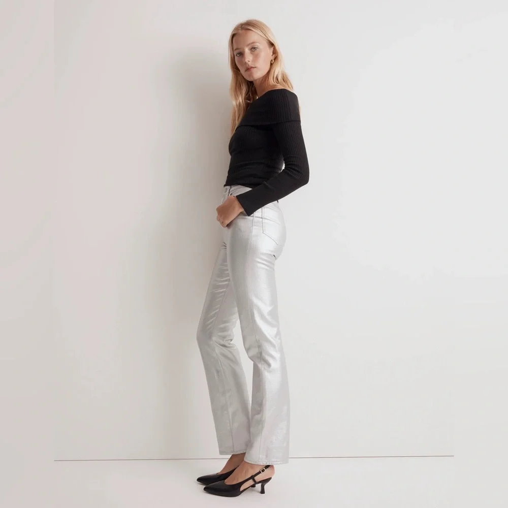 Madewell 90s Straight Jeans Size 29 Silver Metallic Women’s High Rise‎